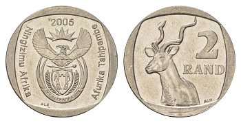 ЮАР 2 ранда 2005 KM 296 медь плакированная никелем UNC 4628-141