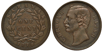 Саравак 1 цент 1870 раджа Джеймс Брук, Королевство Саравак (1846 - 1946) KM 6 медь 4044-943