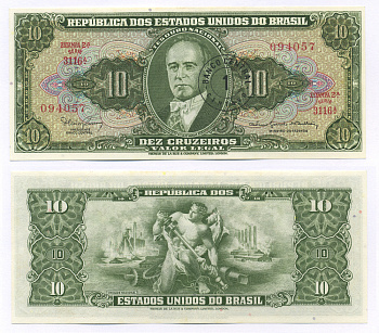 БРАЗИЛИЯ 1 СЕНТАВО 1966 НАДПЕЧАТКА НА 10 КРУЗЕЙРО, СЕРИЯ 3116, ESTAMPA 2A, ЖЕТУЛИУ ВАРГАС Pick 183а бумага UNC (ПРЕСС) 7116-8-3