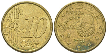 Испания 10 евроцентов 2001 M KM 1043 нордик 4580-351