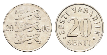 Эстония 20 сентов 2006 KM 23a сталь плакированная никелем UNC 4668-643