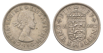 Великобритания 1 шиллинг 1960 Елизавета II (1952-2022), Английский герб KM 904, Spink 4147 медно-никель 4695-752