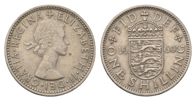 Великобритания 1 шиллинг 1960 Елизавета II (1952-2022), Английский герб KM 904, Spink 4147 медно-никель 4695-752