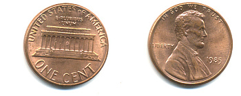 США 1 ЦЕНТ 1985 ЛИНКОЛЬН KM 201b цинк плакированный медью 86-154
