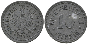 Троссингена (Вюртемберг) 10 пфеннигов 1918 Funck 550.2, Men05 25223.2, Men18 31580.2 железо 4380-814