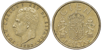 Испания 100 песет 1982 Король Хуан Карлос I (1975 - 2014) KM 826 алюминиевая бронза 4175-1051