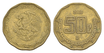 Мексика 50 сентаво 2000 KM 549 алюминиевая бронза 4644-661