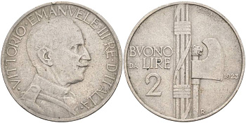 Италия 2 лиры 1923 R, Виктор Эммануил III (1900-1948) KM 63 никель 4545-1244