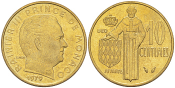 Монако 10 сантимов 1979 Ренье III (1949-2005) KM 142 алюминиевая бронза 188-1052