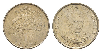 Чили 1 эскудо 1971 Хосе Мигель Каррера KM 197 медно-никель aUNC 4655-916