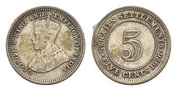 Стрейтс Сетлментс 5 центов 1926 Георг V (1910-1936) KM 36 серебро 4643-821