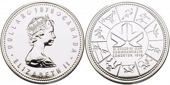 Канада 1 доллар 1978 11-е игры стран содружества в Эдмонтоне KM 121 серебро UNC 1078-5-22