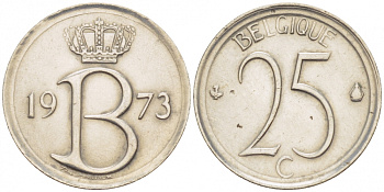 БЕЛЬГИЯ 25 САНТИМОВ 1973 BELGIQUE KM 153.1 медно-никель UNC 3996-1132