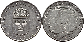Швеция 1 крона 1979 Карл XVI Густав (1973- ) KM 852 медь плакированная медно-никелем 56-1036