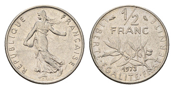 Франция 1/2 франка 1973 сеятель KM 931.1 никель 4674-623