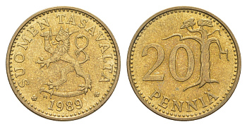 Финляндия 20 пенни 1989 KM 47 алюминиевая бронза UNC 4648-441
