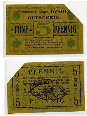 Германия 5 пфеннигов ND лагерь военнопленных в Дироце (Dyrotz) C-2911 бумага UNC (пресс) 000-00-00