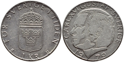 Швеция 1 крона 1979 Карл XVI Густав (1973- ) KM 852 медь плакированная медно-никелем 56-1036