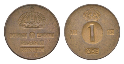 Швеция 1 эре 1968 U, Густав VI Адольф (1950-1973) KM 820 бронза 4623-833