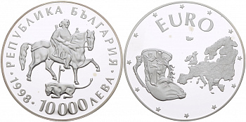 Болгария 10000 левов 1998 объединенная Европа, античная чаша KM 235 серебро PROOF 05-140-42