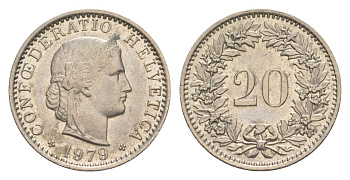 Швейцария 20 раппенов 1979 KM 29a медно-никель 4623-236