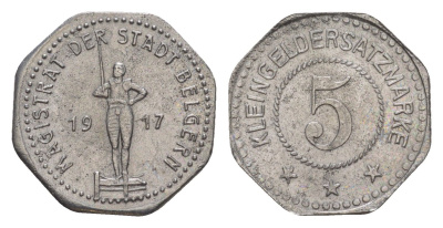 Бельгерн 5 пфеннигов 1917 Funck 33.4, Men05 1706.4, Men18 2201.4 железо 1528-844