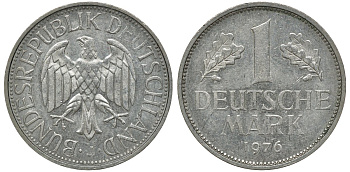 ФРГ 1 МАРКА 1976 J J 385, KM 110 медно-никель aUNC 72-853