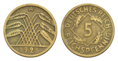 Германия 5 рейхспфеннигов 1925 A KM 39, J. 316 алюминиевая бронза 4644-1133