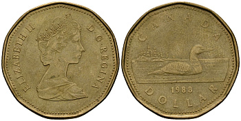 Канада 1 доллар 1988 утка KM 157 никель плакированный бронзой 4120-246