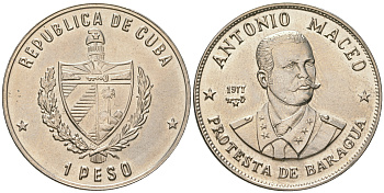 Куба 1 песо 1977 Антонио Масео (1845-1896) KM 189 медно-никель UNC 4165-314