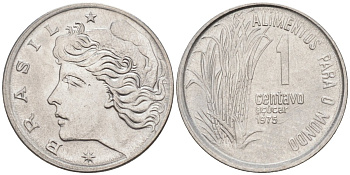 Бразилия 1 сентаво 1975 FAO, сахарный тростник KM 585 нержавеющая сталь 187-525