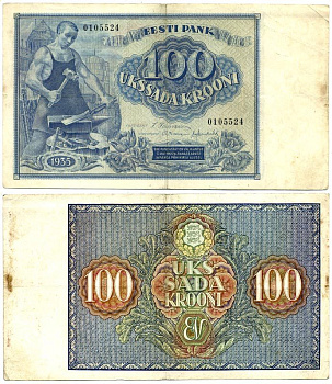 Эстония 100 крон 1935 кузнец Pick 66 a  бумага   451-582-2