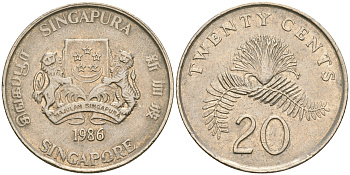Сингапур 20 центов 1986 KM 52 медно-никель 4364-2526