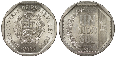 Перу 1 новый соль 2007 KM 308.4 медно-никель UNC 4605-223