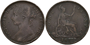 Великобритания 1 пенни 1891 Виктория (1837-1901) KM 755, Spink 3954 бронза 4149-314