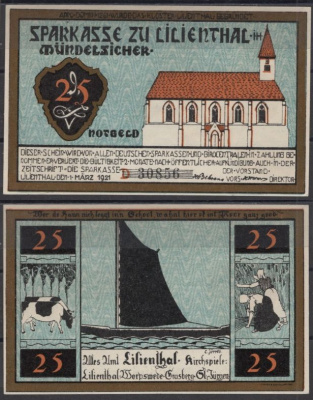 Лилиенталь 25 пфеннигов 1921 серия D DeNG 2 802.6-1/2 бумага UNC (пресс) 8607-69-1-2
