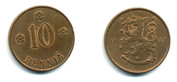 Финляндия 10 пенни 1919 KM 24 медь 37-335