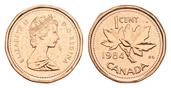 Канада 1 цент 1984 Елизавета II (1952-2022), кленовый лист KM 132 бронза PROOF-LIKE (BU) 4630-938