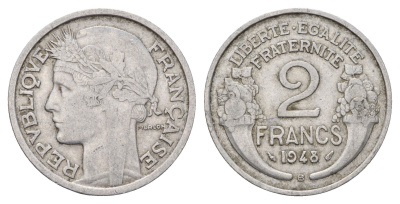 Франция 2 франка 1948 B KM 886a.2, Le Franc 269.13 алюминий 4118-553