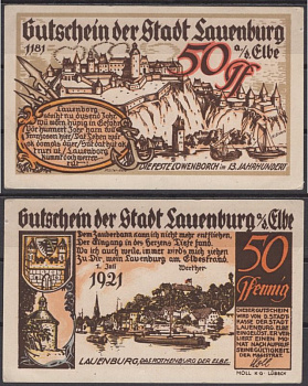 Лауэнбург на Эльбе 50 пфеннигов 1921 Grabowski 774.1-2/3 бумага UNC (пресс) 8602-35-2-2