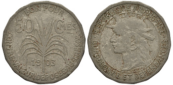 Гваделупа 50 сантимов 1903 KM 45 медно-никель 272-535
