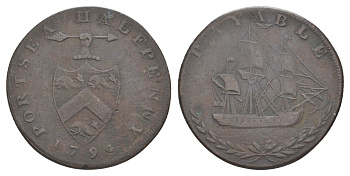 Великобритания, Хэмпшир, Портсея 1/2 пенни 1794 Dalton & Hamer 69, Atkins 45 медь 1522-832