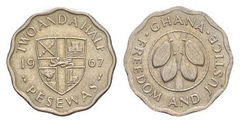 Гана 2 1/2 песева 1967 KM 14 медно-никель UNC 4617-1012