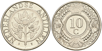 Нидерландские Антилы 10 центов 1991 Беатрикс (1980-2013) KM 34 никелированная сталь 4608-814