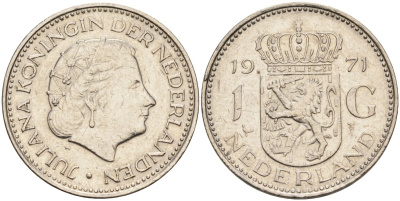 Нидерланды 1 гульден 1971 Юлиана (1948-1980) KM 184а никель 4171-116