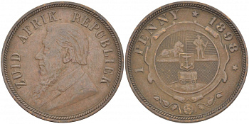 Южно-Африканская Республика, Трансвааль 1 пенни 1898 Пауль Крюгер KM 2 медь 180-841