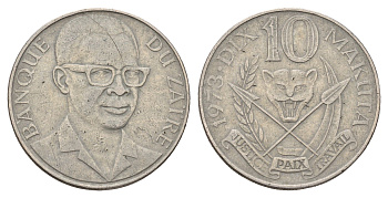 Заир 10 макут 1973 KM 7 медно-никель 4678-956