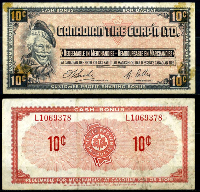 Канада купон на 10 центов 1961 Canadian Tire бумага 2195-20-1-1