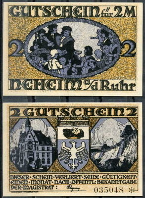 Германия, Нихайм на Руре 2 марки ND нотгельд, городские виды бумага UNC (пресс) 444-52-1-1