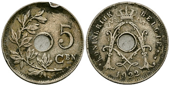Бельгия 5 сантимов 1922 Belgie KM 67 медно-никель 4173-249